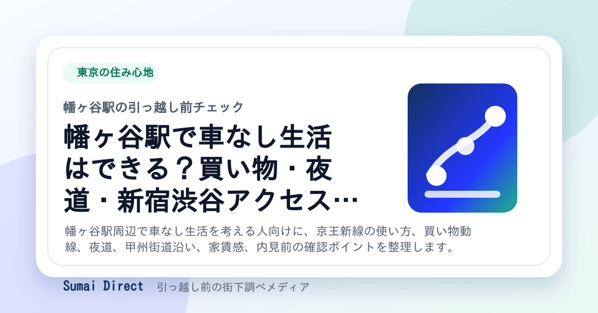 幡ヶ谷駅で車なし生活はできる？買い物・夜道・新宿渋谷アクセスの注意点の要点をまとめたSumai Directの街下調べ画像