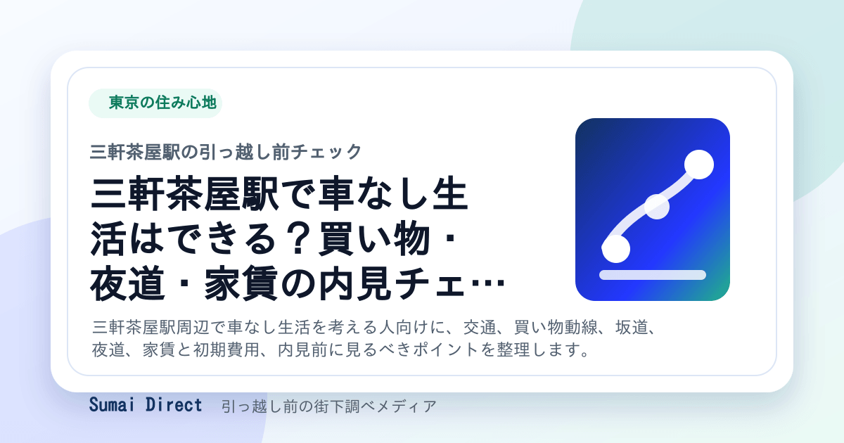 三軒茶屋駅で車なし生活はできる？買い物・夜道・家賃の内見チェックの要点をまとめたSumai Directの街下調べ画像