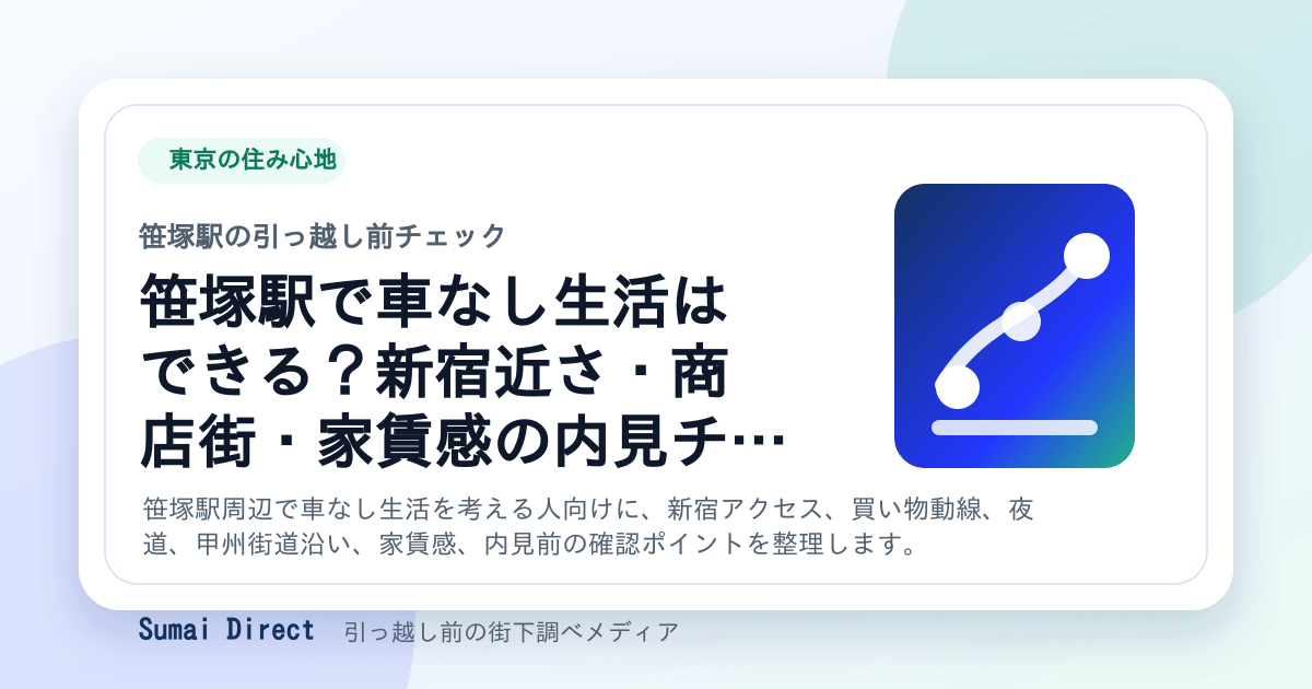 笹塚駅で車なし生活はできる？新宿近さ・商店街・家賃感の内見チェックの要点をまとめたSumai Directの街下調べ画像